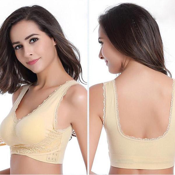 Front Cross Side-Buckle Lace Wireless Lift Bra