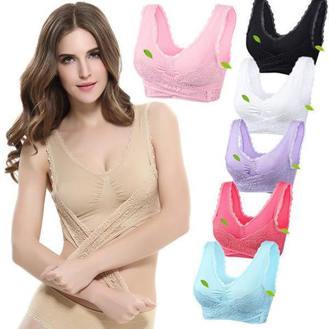 Front Cross Side-Buckle Lace Wireless Lift Bra