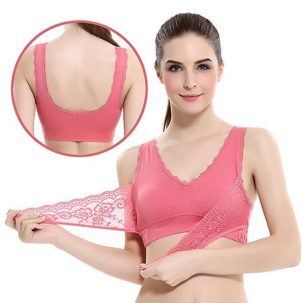 Front Cross Side-Buckle Lace Wireless Lift Bra