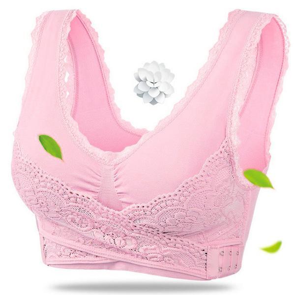 Front Cross Side-Buckle Lace Wireless Lift Bra