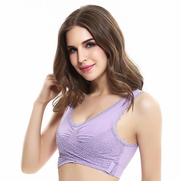 Front Cross Side-Buckle Lace Wireless Lift Bra