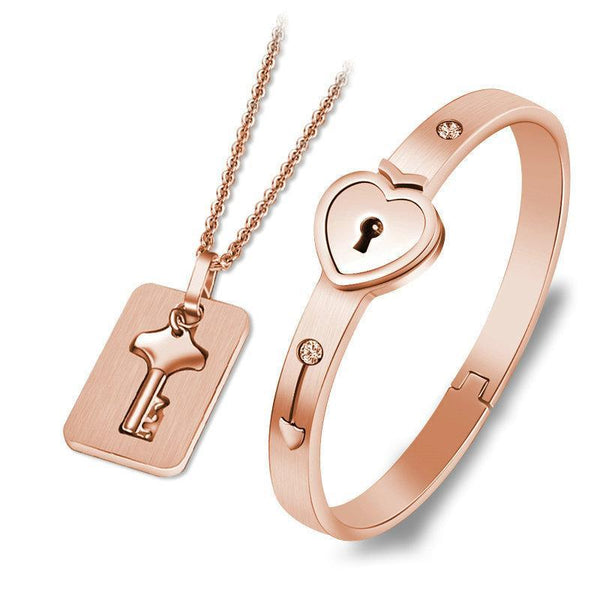 HEART LOCK BRACELET & KEY NECKLACE