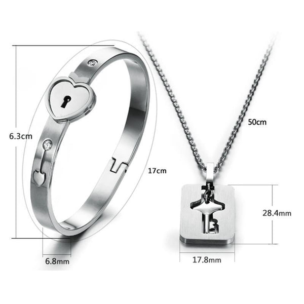 HEART LOCK BRACELET & KEY NECKLACE