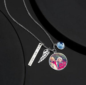 Engraved Round Tag Photo Silver Necklace