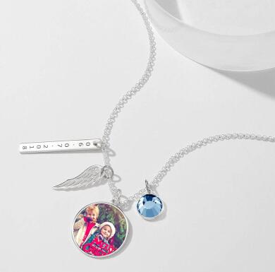 Engraved Round Tag Photo Silver Necklace