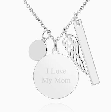 Engraved Round Tag Photo Silver Necklace