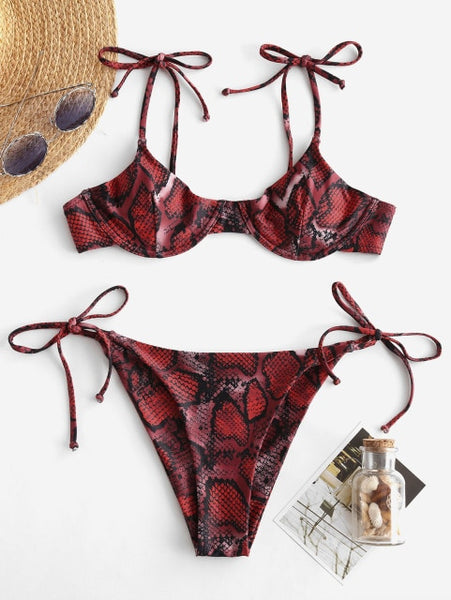 Snake Print  Bikini Sets with adjustable strips