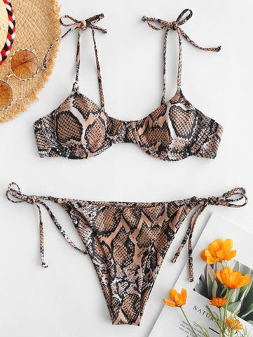 Snake Print  Bikini Sets with adjustable strips